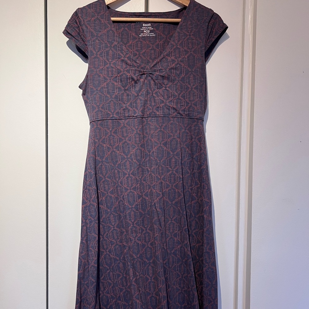 Toad&Co Purple/Blue and Rust/orange Geometric Midi Dress- Rosemarie